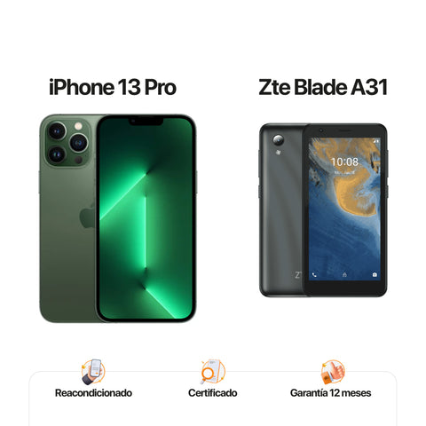 iPh 13 Pro 128gb Verde alpino + ZTE A31 de 32GB Gris