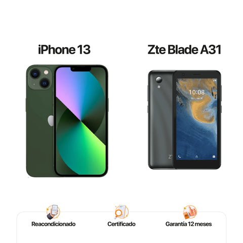 iPh 13 de 128GB Verde + ZTE A31 de 32GB Gris