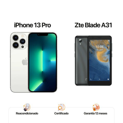 iPh 13 Pro 256gb Plata + ZTE A31 de 32GB Gris