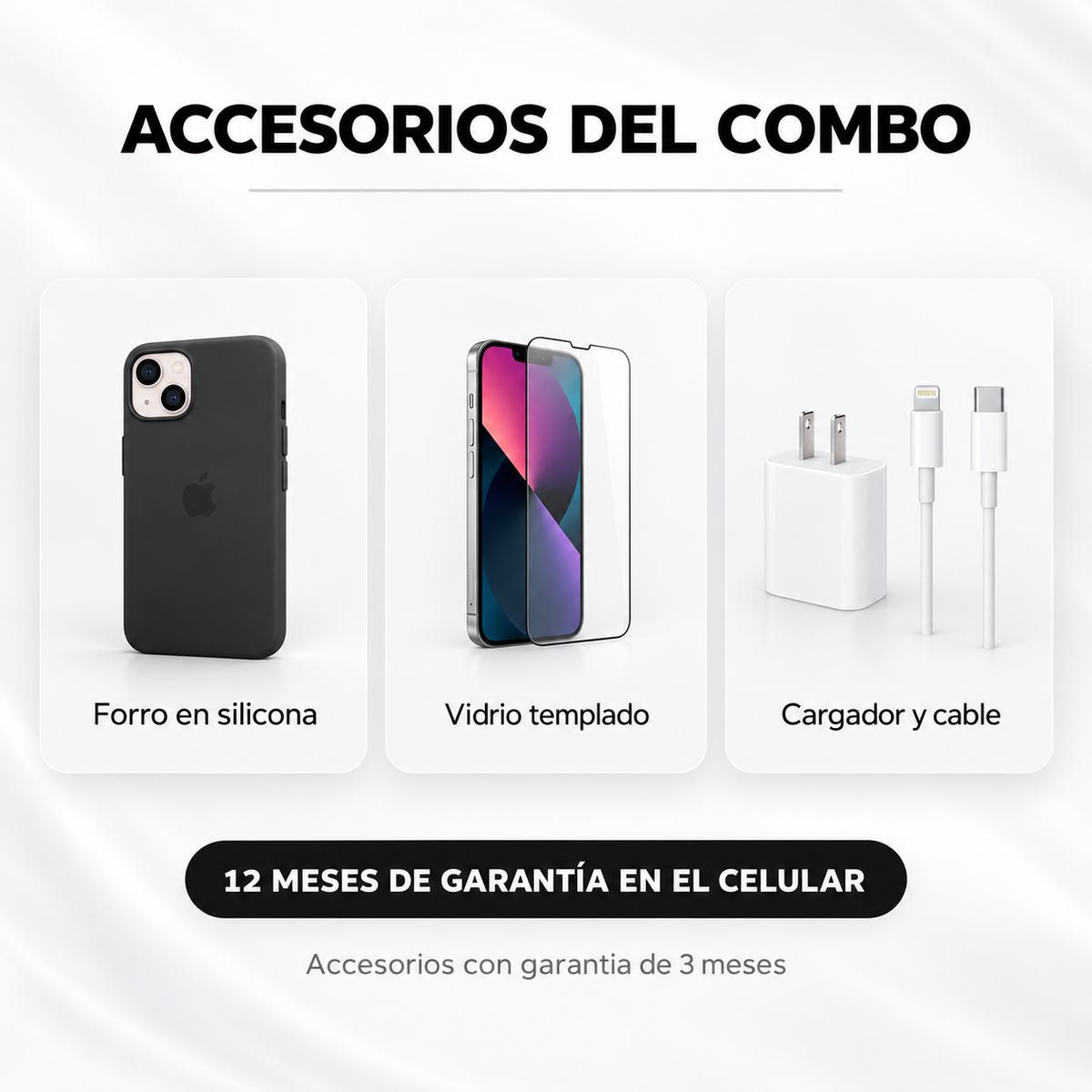 iPhone 13 + Space + AirPods Pro 3 + Estuche AirPods + Vidrio Templado + Cargador y Cable