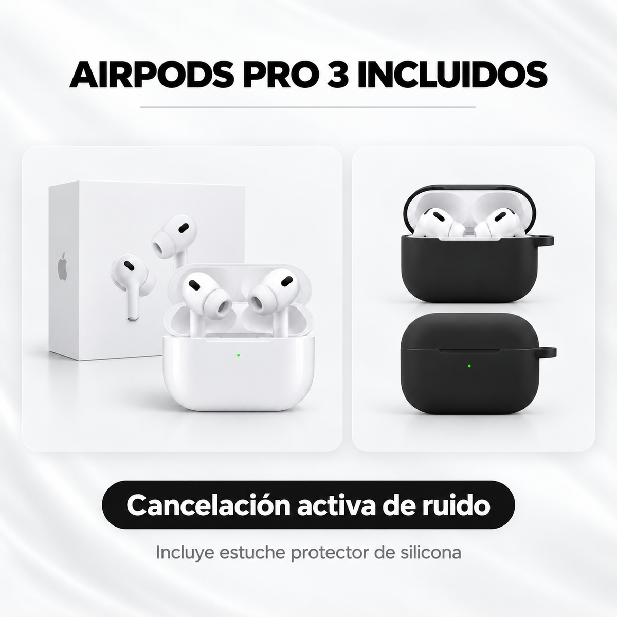 iPhone 14 + Space + AirPods Pro 3 + Estuche AirPods + Vidrio Templado + Cargador y Cable