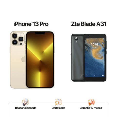 iPh 13 Pro 256gb Oro+ ZTE A31 de 32GB Gris